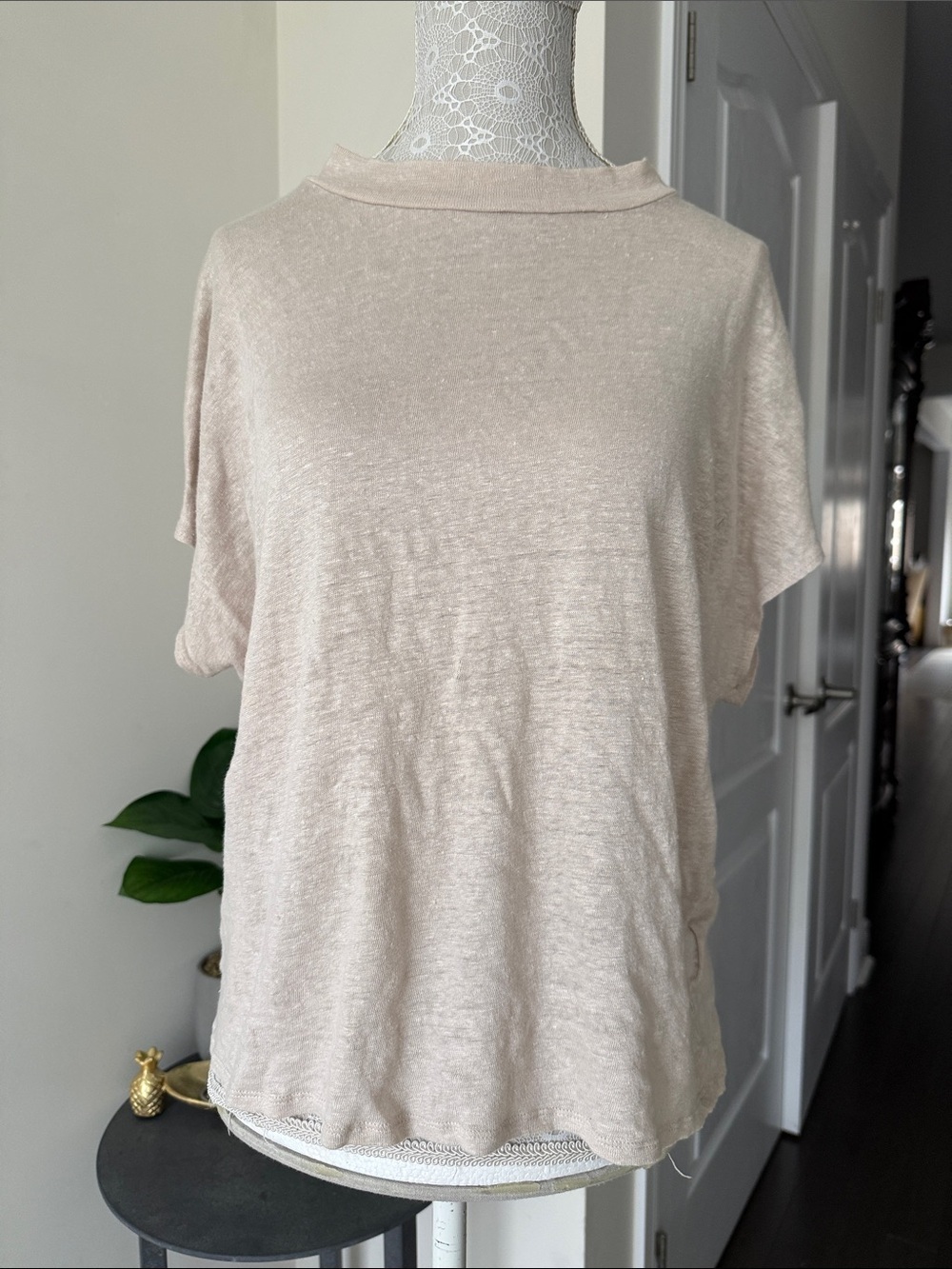 Cream Linen Short Sleeve Women’s Top